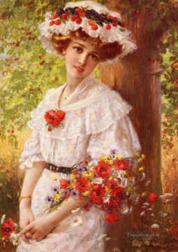 Bajo El Cerezo niña Emile Vernon Impresionismo Flores Pinturas al óleo